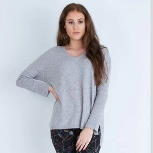 Brodie Gray Cashmere Brodie Ribbed Sleeves V-Neck Sweater 20457